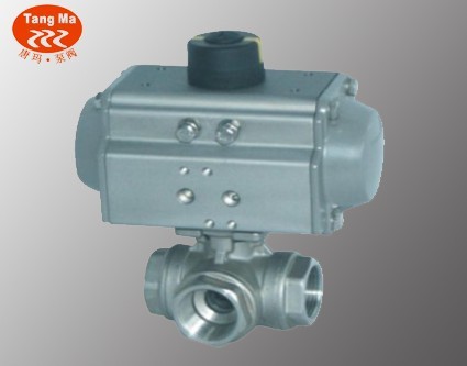 供应Q615F气动三通内螺纹球阀,不锈钢三通气动球阀