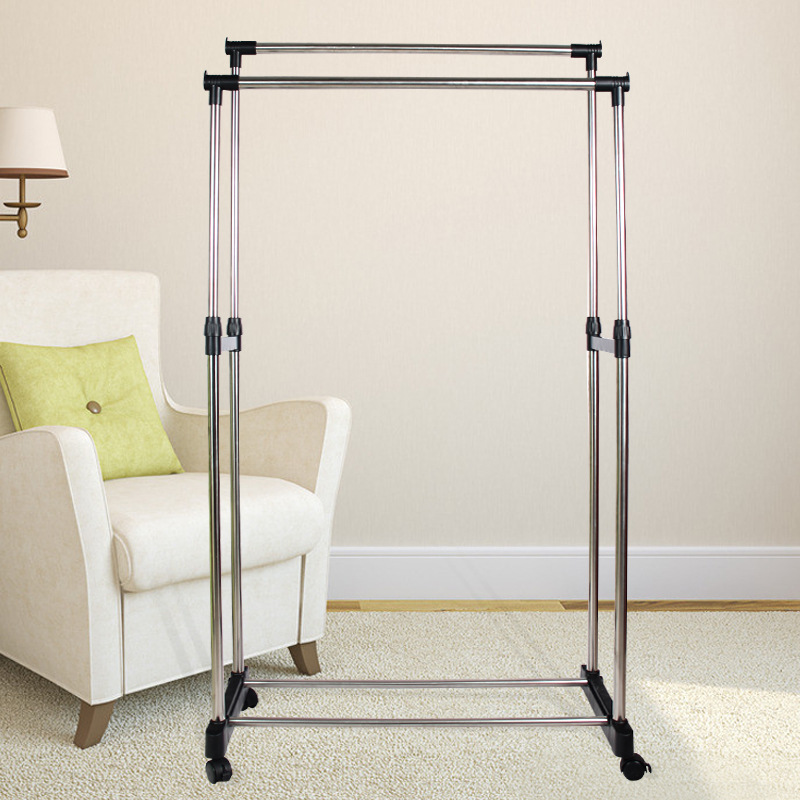 厂家直销 不锈钢双杆 高低伸缩折叠落地 可拆装 移动服装店挂衣架