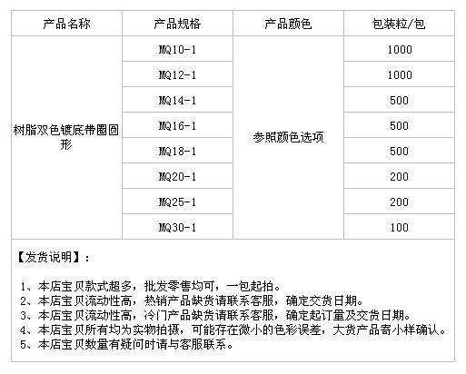 树脂双色镀底带圈圆形