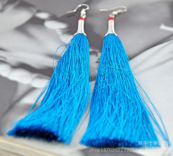 民族彩丝线流苏耳环