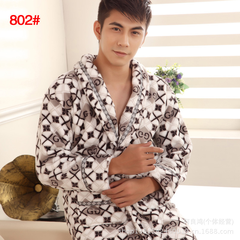 2017 new pattern wholesale winter Men's Super Soft thickening Long sleeve Flannel man pajamas Bathrobe Factory wholesale