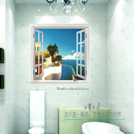 代发墙贴 客厅卧室沙发墙厨房走廊风景墙贴 假窗户地中海 AY822