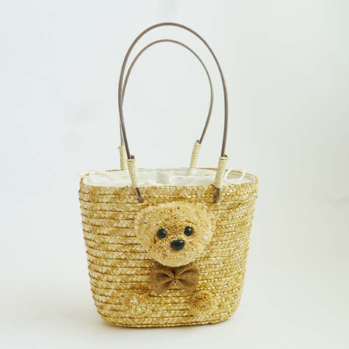 Women's Medium Straw Bear Solid Color Cute Square String Straw Bag display picture 6