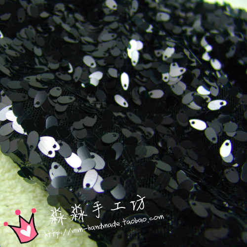 服装纺织布料 黑色网纱网眼镂空底珠片亮片 舞台演出婚纱闪片面料