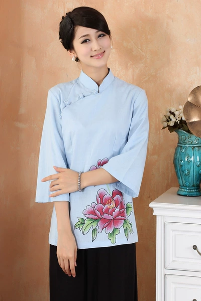 2381-1 Sky Blue Peony Flower Midtop Sleeve