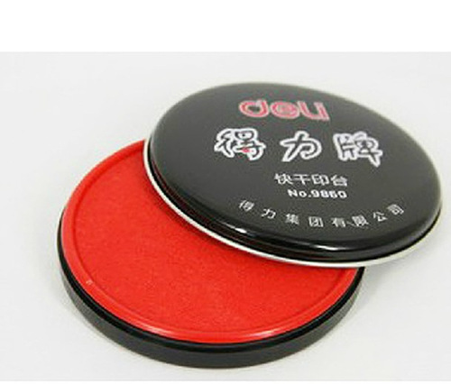 Deli 9859 oily quick-drying red ink pad/pad quick-drying ink round iron box 77mm