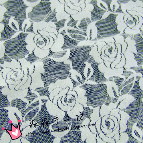 服装布料 本白色刺绣镂空玫瑰花纹蕾丝弹力面料 提花针织婚纱纺织