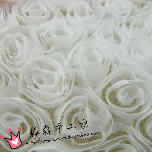 服装纺织布料 纯白色小立体花3D网纱雪纺盘花 晚礼服婚衫蕾丝面料