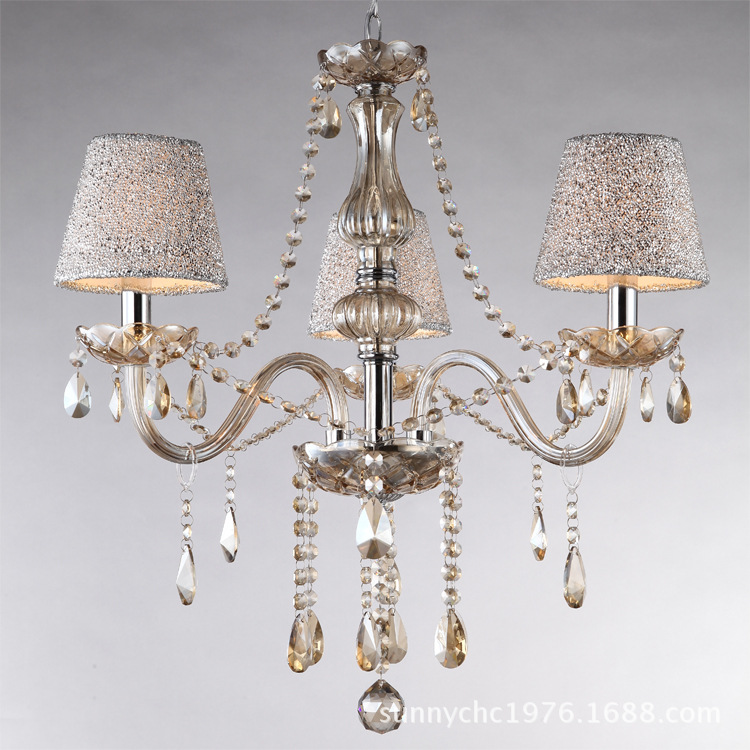 Cognac color 3 crystal chandelier European candle chandelier with lampshade suitable for hotel engineering lighting restaurant