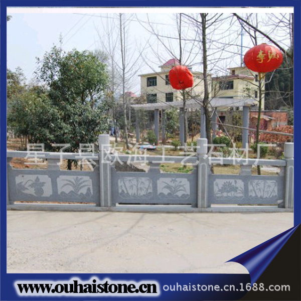 中式传统风格石栏杆 花岗岩雕刻花鸟图片栏杆 简单大方