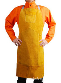 昆山金黄色牛皮焊工围裙、电焊围裙、焊工防护围裙、焊工皮衣围裙