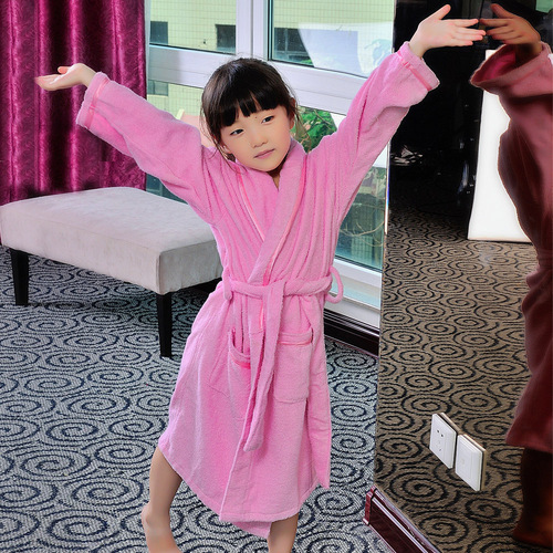 Children's bathrobe pure cotton towel material boys and girls nightgown cotton swimming bathing bathrobe thick winter cartoon one-piece pajamas