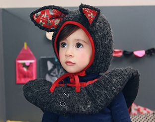 韓國原版2018冬季新款 女童童裝加棉保暖超萌兔兔連帽披肩毛線款