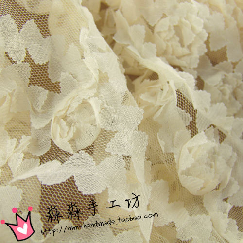 新款纺织布料 杏色纯色特种立体花玫瑰盘花 礼服婚纱网纱蕾丝面料