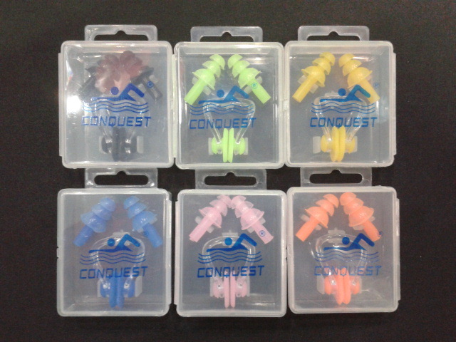 厂家大量供应搏路 conquest 高档柔软防水硅胶鼻夹耳塞 游泳配件详情图2