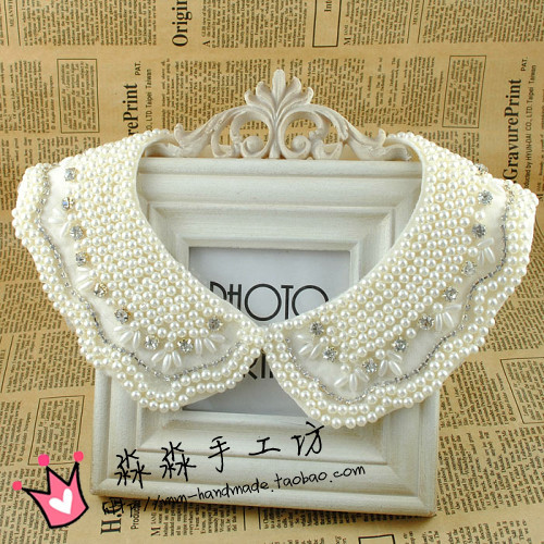 2021新款辅料珍珠白色水钻镶珍珠假领款式多样复古娃娃领子装饰