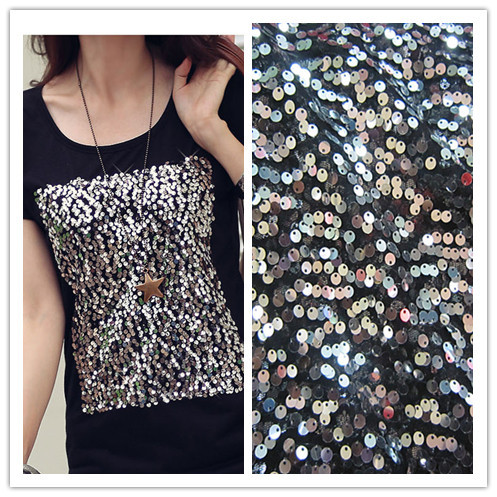 6mm挂片网底蚯蚓花花型面料 珠片绣花面料 时装面料 厂家直销