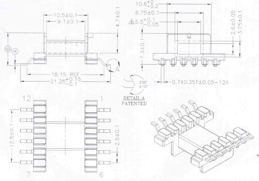 有EFD15  卧式贴片  6+6  电木骨架