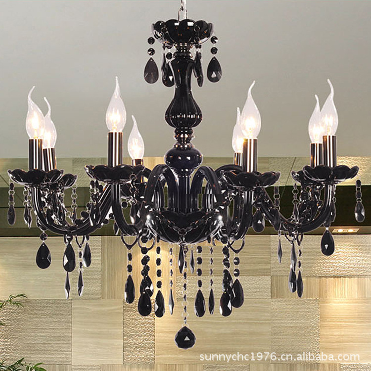 Suministro al por mayor de fábrica 8-cabeza araña de cristal negro lámpara de vela Europea bar sala de estar dormitorio comedor sala de exposiciones lámpara