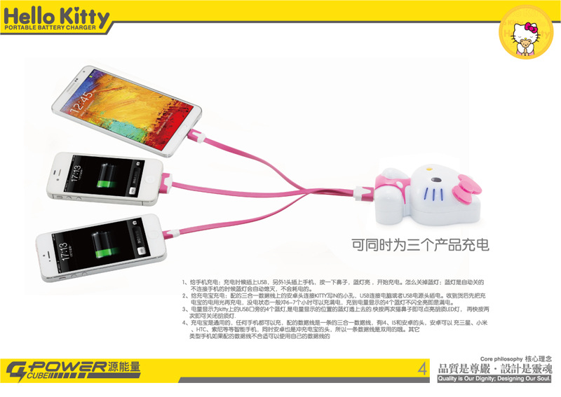 厂家直销 Hello kitty充电宝11000毫安 iphone4S/5三星通用型电源,随机发货5