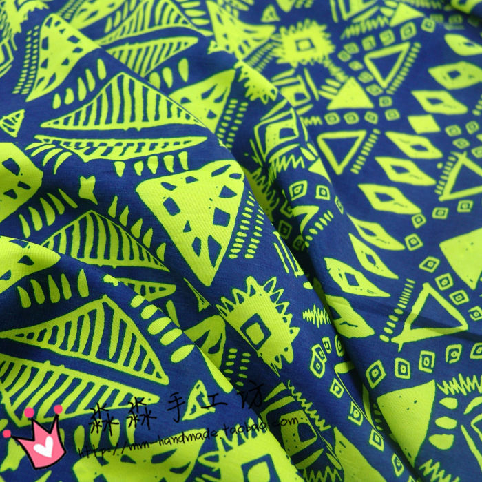 波西米亚风布料 荧光黄印花染花韩国绒蓝色雪纺 男女沙滩裤新面料