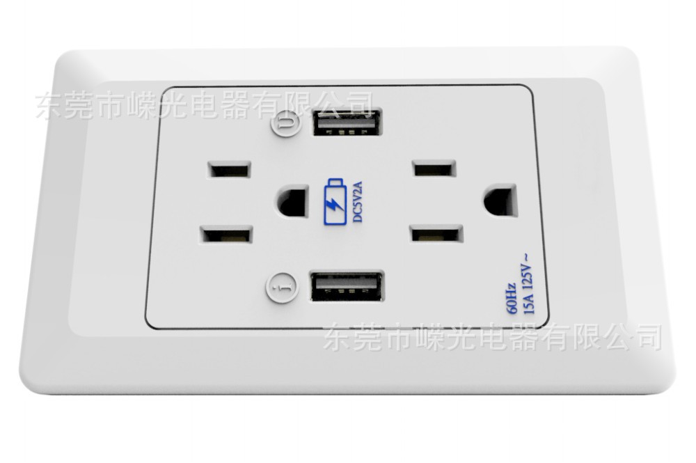 US-U201 美规墙面插座 双USB墙壁插座  ETL认证 美国面板插座