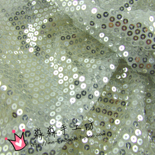 服装舞台布料 闪透明银白色网眼布亮片亮珠片 舞蹈服婚纱礼服面料