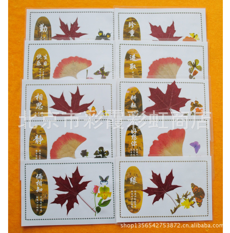 半手工制作真枫叶标本贺卡书签工艺品赠送可加工定制量大加印LOGO|ru
