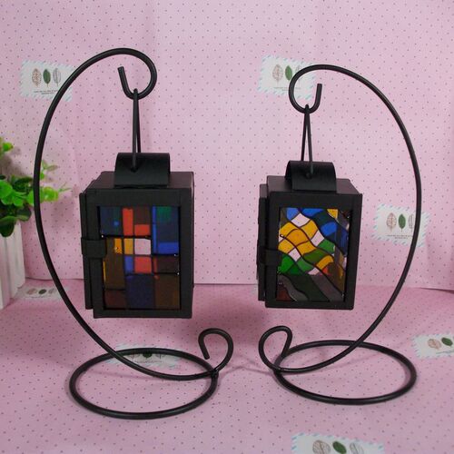 y056 stained glass retro iron candlestick, creative European style home decoration style lamp, wedding props, ornaments and gifts
