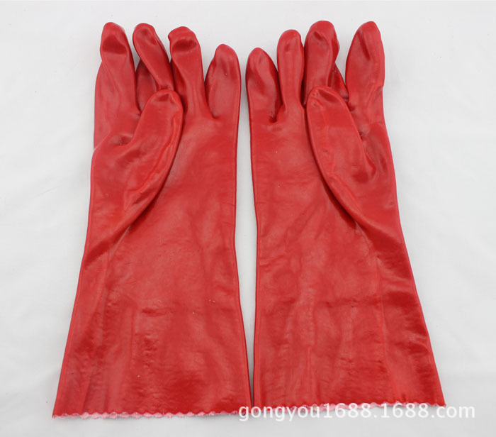 棉布平口全浸防化手套 PVC耐酸碱手套 防油防滑 劳保防护工作手套