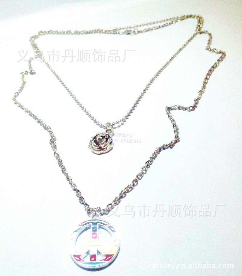 厂家辅料金属链衣服装饰品 长短不等的毛衣链 和平符号吊坠 项坠