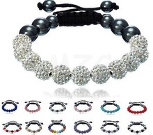 淘宝10mm AB泥软陶满钻球编织  香巴拉手链批发