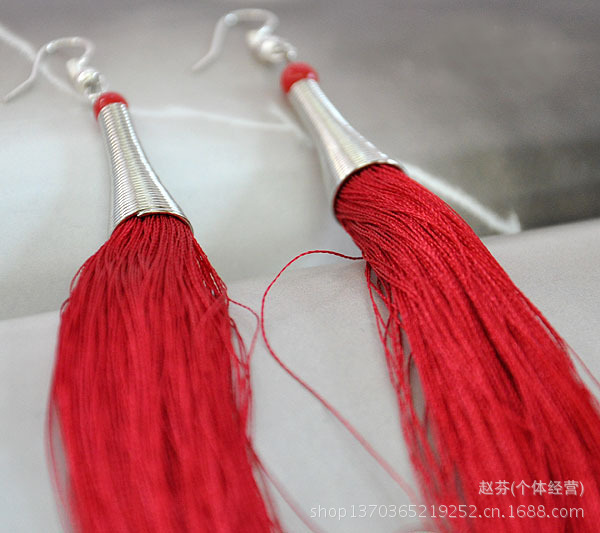 民族彩丝线流苏耳环