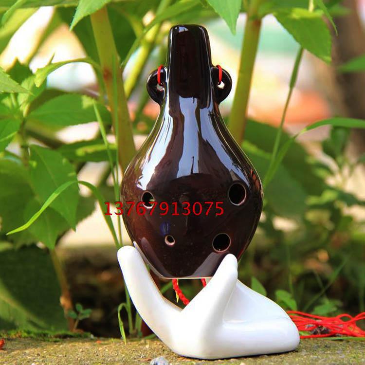 古韵咖啡釉精品陶笛 6孔AC瓷笛 六孔中音C调 瓷埙初学者陶笛