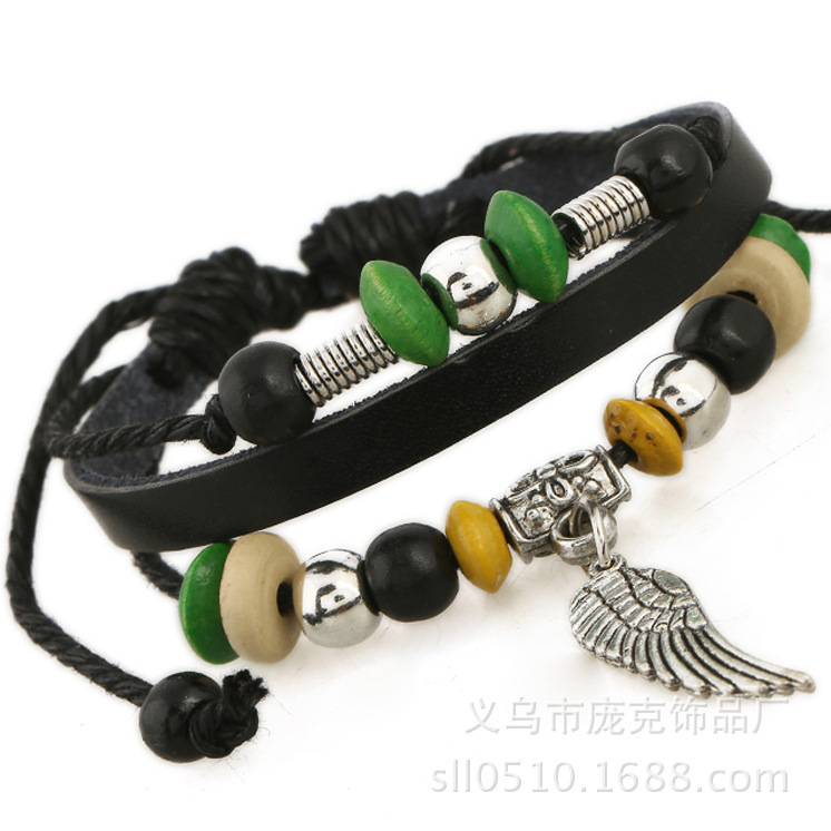 Long-term supply genuine leather bracelet beaded cowhide bracelet leather jewelry wholesale and retail support online order