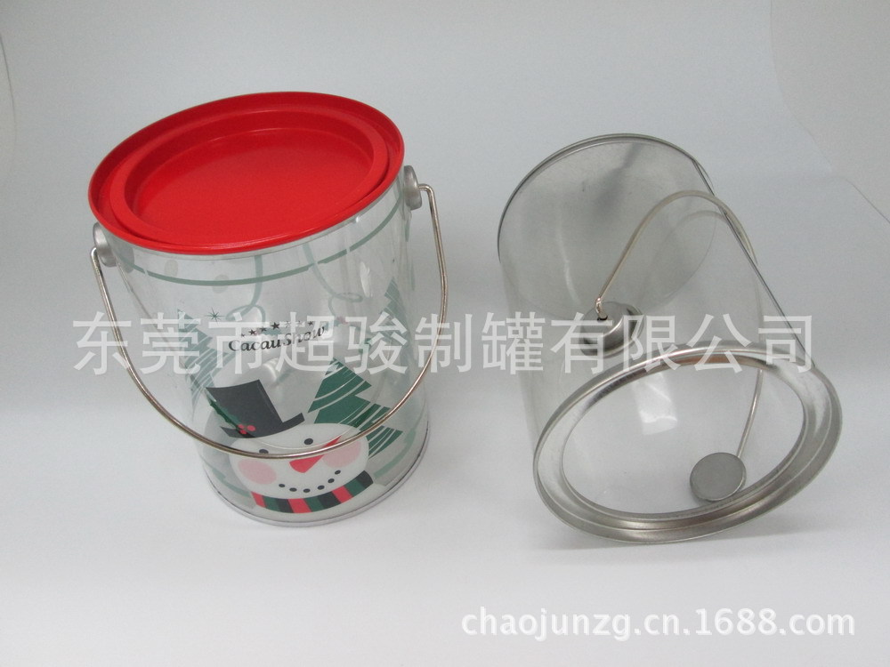 供应马口铁PET圆罐 手提罐 礼品罐 透明糖果罐