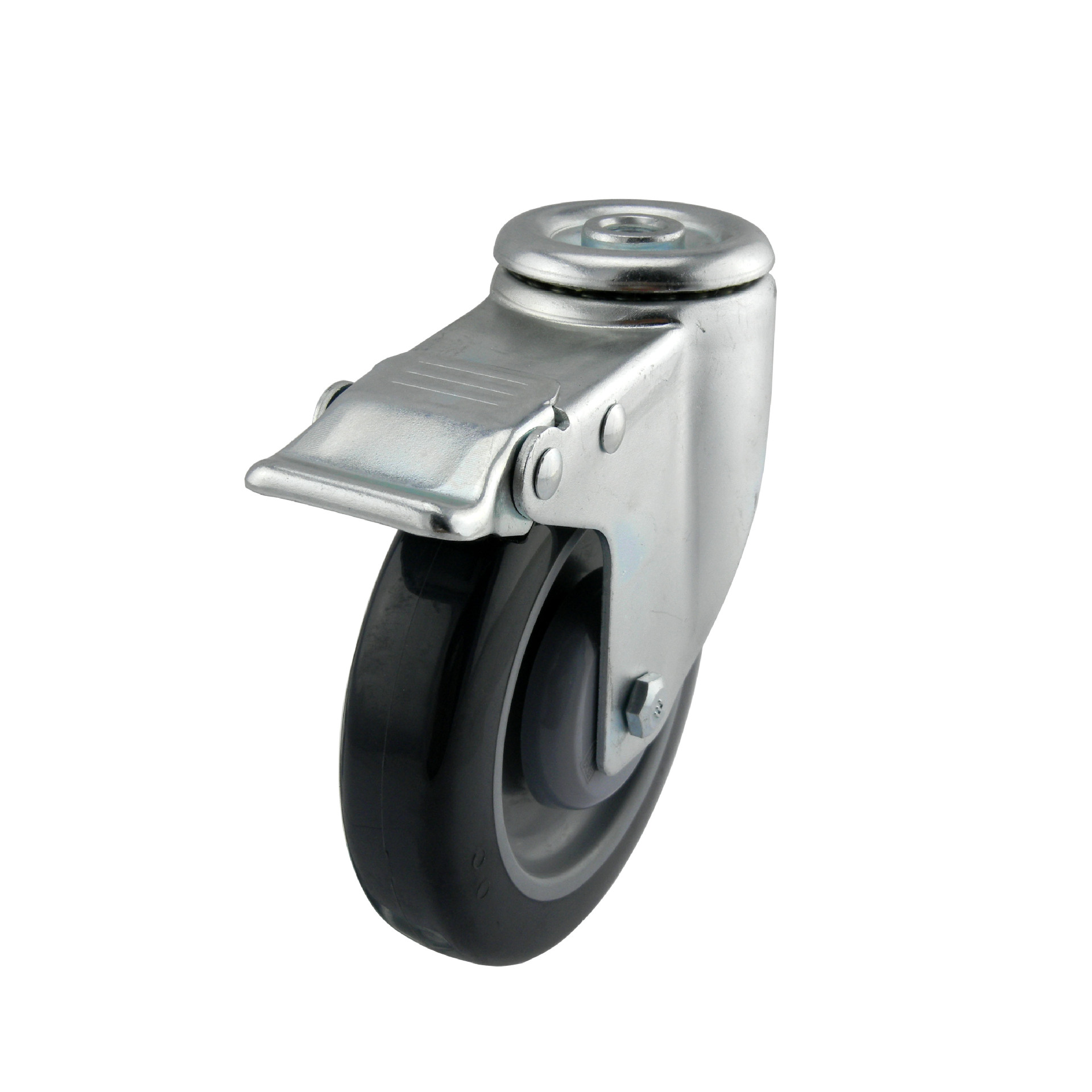 【现货直销】5寸PU高弹性超静音高耐摩工具手推车孔顶带刹万向轮 