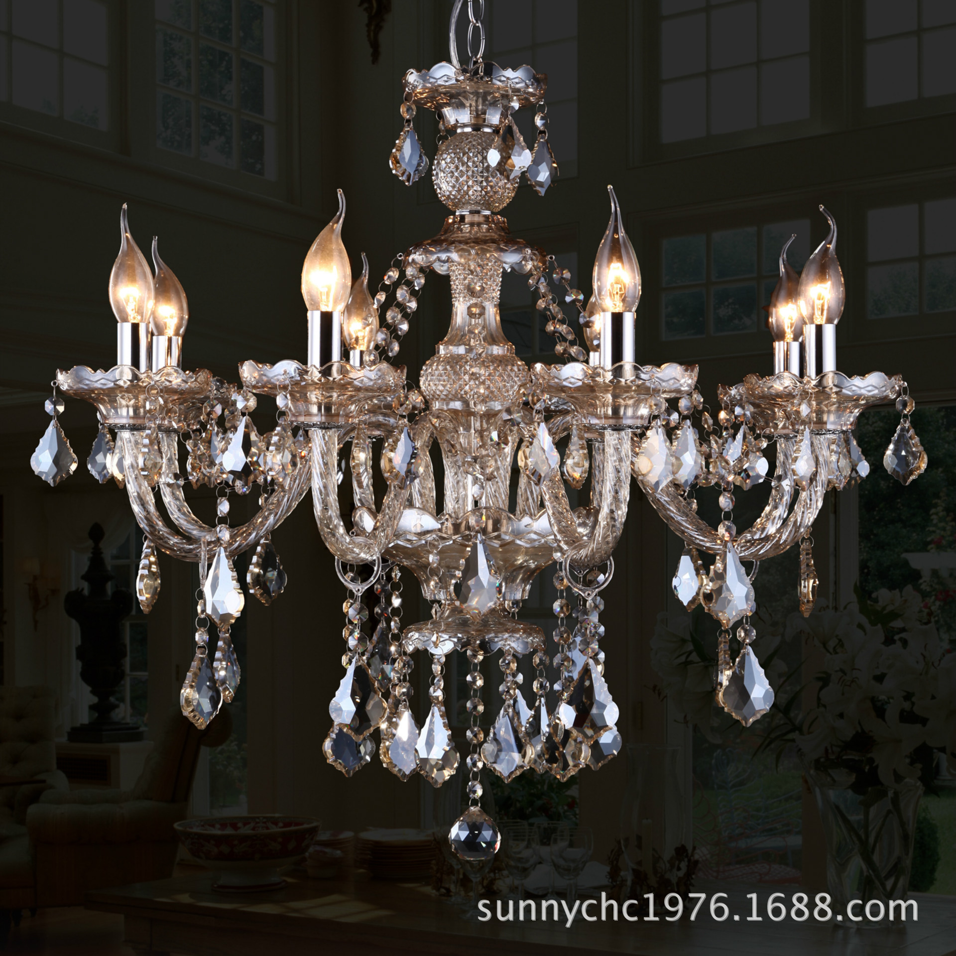 8-Cabeza de araña de cristal de coñac tubo de rosca lámpara de la vela sala de estar comedor dormitorio ocio y entretenimiento lugar