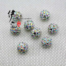 DIY饰品配件隔珠材料 10mm镶钻球珠子 满钻陶泥钻球 白色AB钻