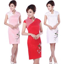 2021新款时尚连衣裙改良中式喜庆短袖复古短款旗袍s-xxl