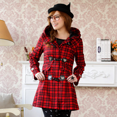 Women's wear Autumn and winter Woolen coat Classic plaid Claw clasp Hooded Long tycoon coat overcoat wholesale