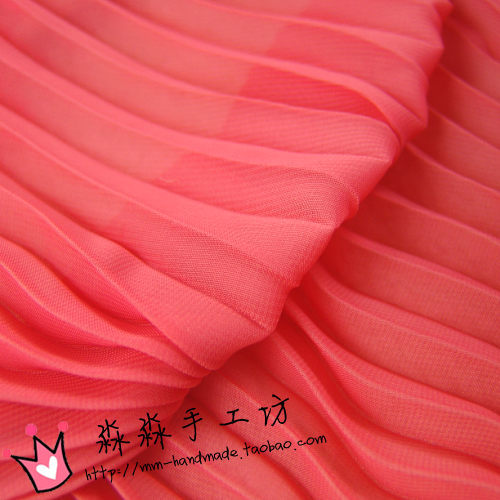 橙红色风琴褶压皱雪纺纱服装布料厂家直销连身裙子裤裙凉爽雪纺