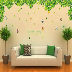 Sticker decoration for walls in living rooms, bedrooms, and wedding rooms, TV wall stickers with green leaves and butterflies, AY207