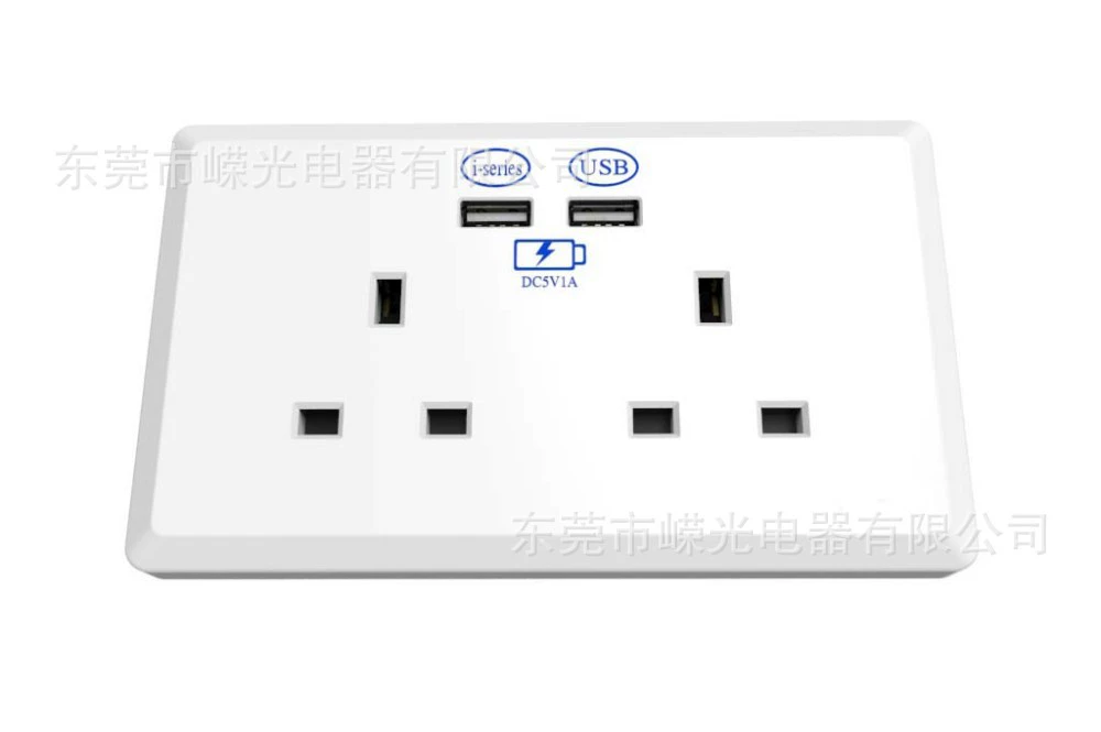UK-116 британская настенная розетка BS двойная 13A с двумя USB