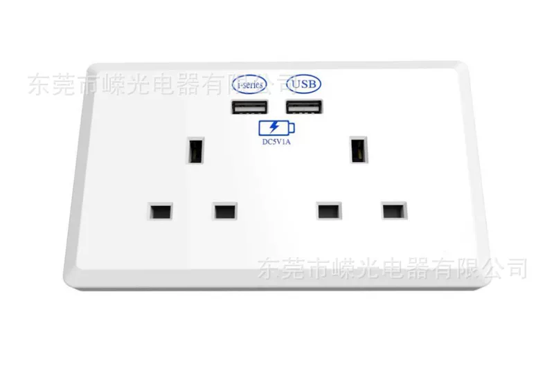 UK-116 британская настенная розетка BS двойная 13A с двумя USB