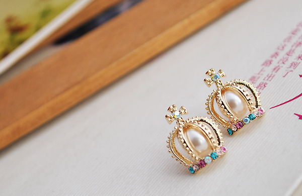 Earrings Pearl Cross Earrings Colored Diamond Crown Earrings Women's Earrings display picture 9