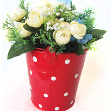 田園風格彩色圓點鐵皮質花桶花器 家居裝飾提掛式花盆