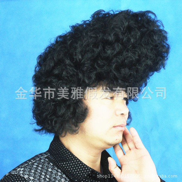 猫王假发 济公帽子假发 球迷假发搞怪节日爆炸头表演道具牛角假发|ms
