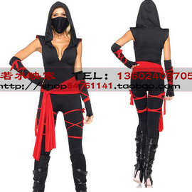 Ninja 蒙面勇士女装 万圣角色扮演海盗服黑色忍者服舞台装 夜场服