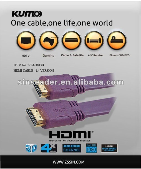 厂家供应HDMI扁线，Flat HDMI CABLE,1.4版本HDMI扁线，4K*2K